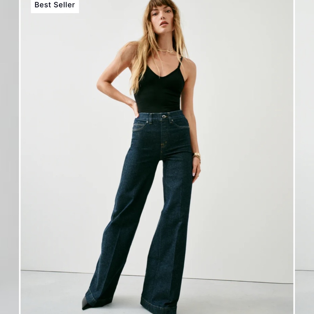 SPANX Dark Blue High Waisted Wide Leg Jeans